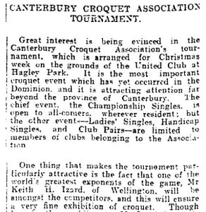 Canterbury Croquet Association Tournament, Press, Volume LXVI, Issue 13914, 13 December 1910
