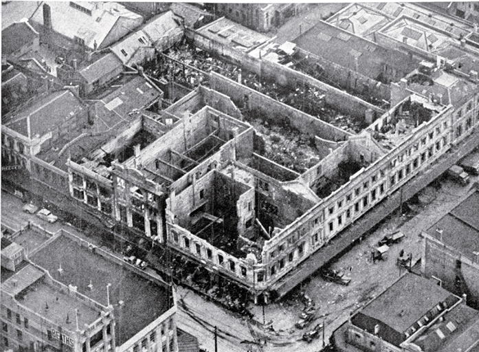 Aerial View of the Gutted Shell of the Three-Storied Department Building. CCL PhotoCD 1, IMG0016.